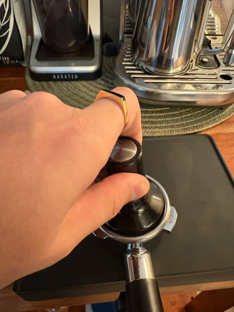 Barista Basics Tamping Mat with corner edge from Espresso Parts, designed for espresso preparation.