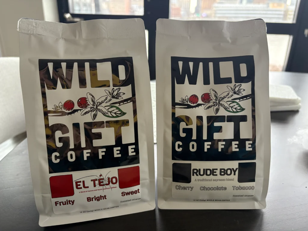 Wild Gift Coffee El Téjo and Rude Boy espresso blends side by side.